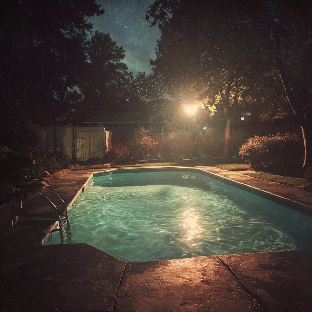 A clean swimming pool at night | Source: Midjourney