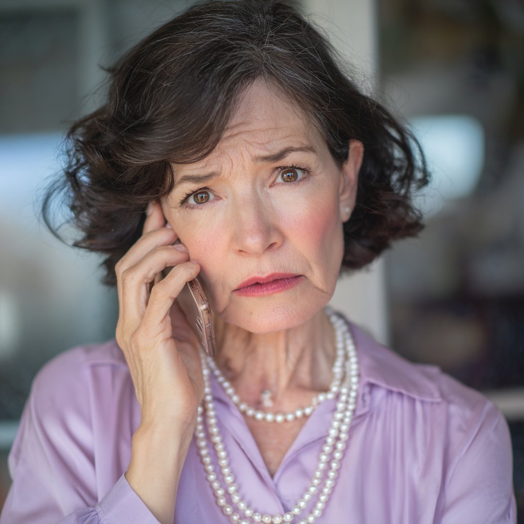 A concerned older woman talking on a phone | Source: Midjourney