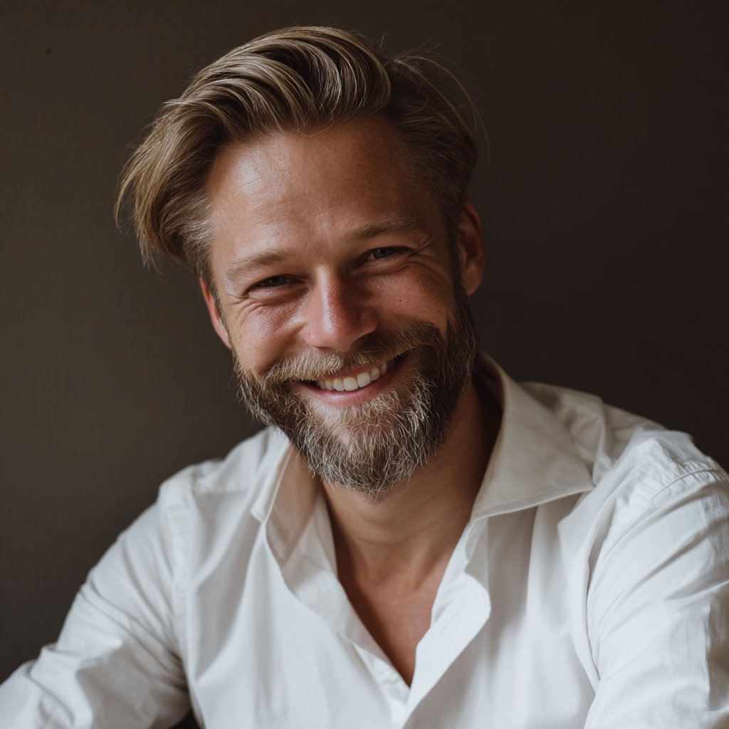 A smiling man wearing a white formal shirt | Source: Midjourney