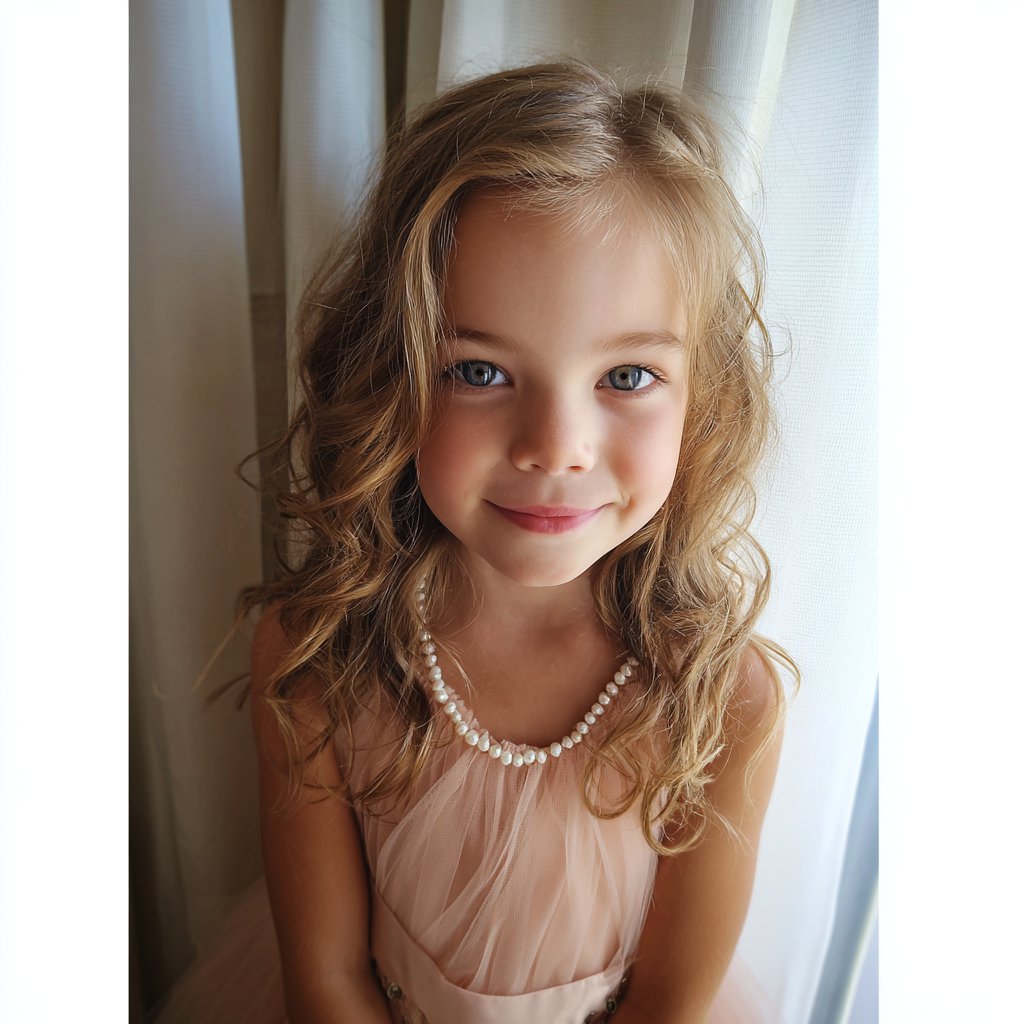 A smiling little flower girl | Source: Midjourney