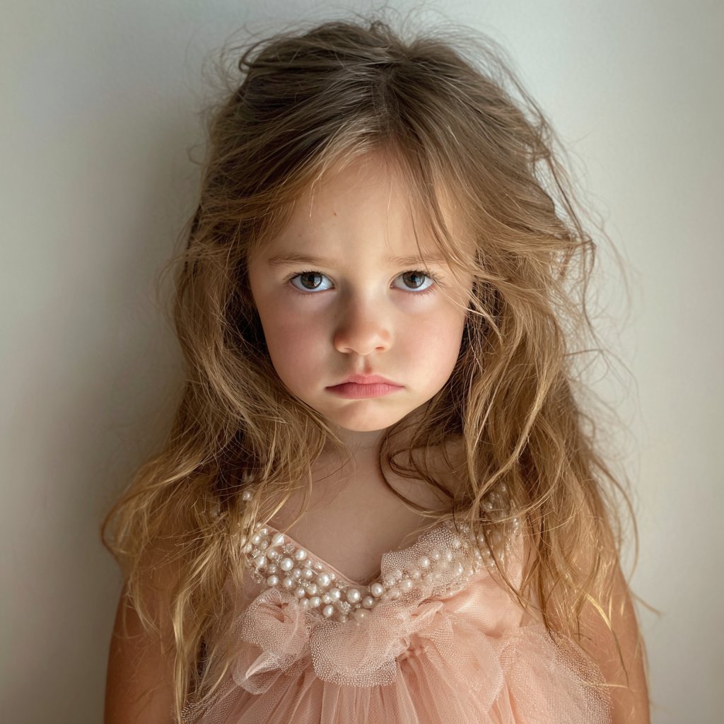 A close up of an unhappy little girl | Source: Midjourney