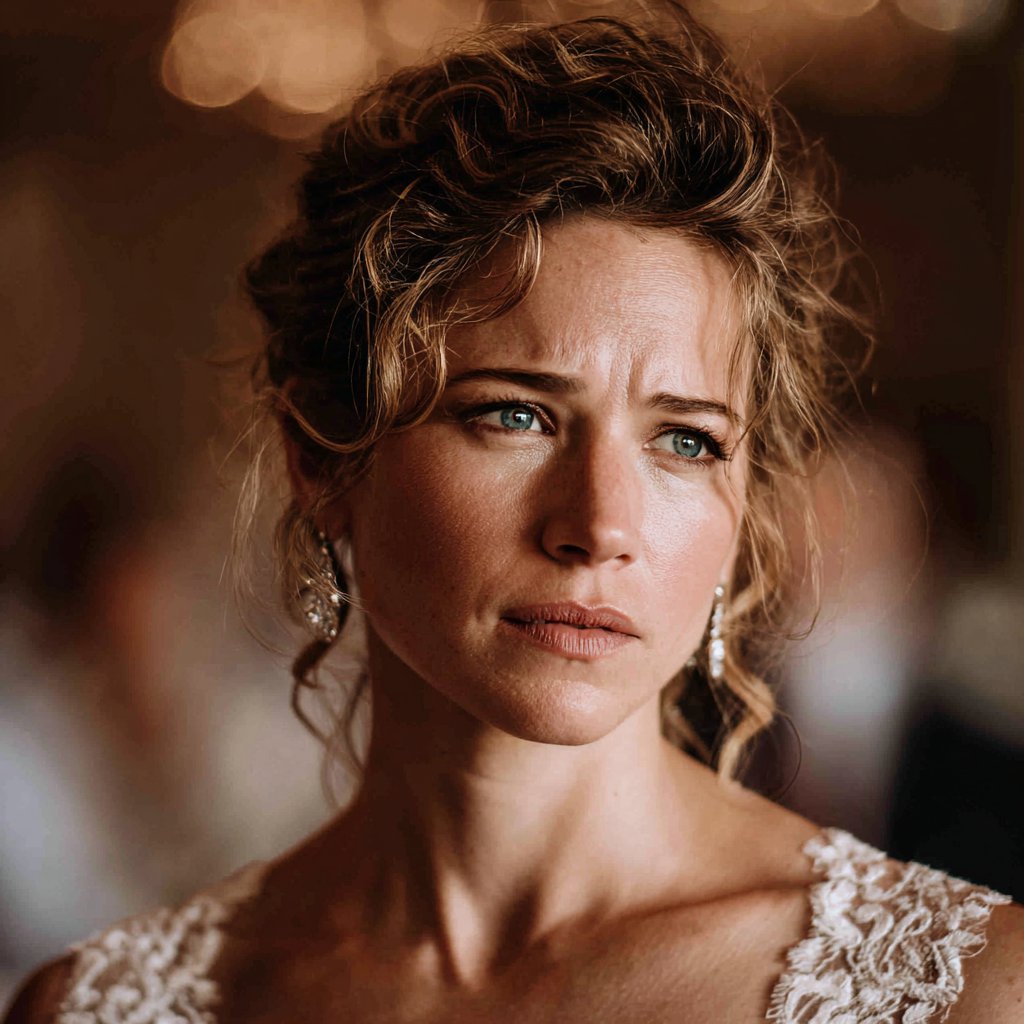 A close up of a worried and concerned bride | Source: Midjourney
