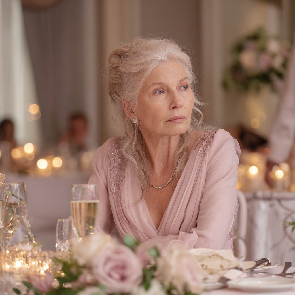 A worried older woman sitting at a table | Source: Midjourney
