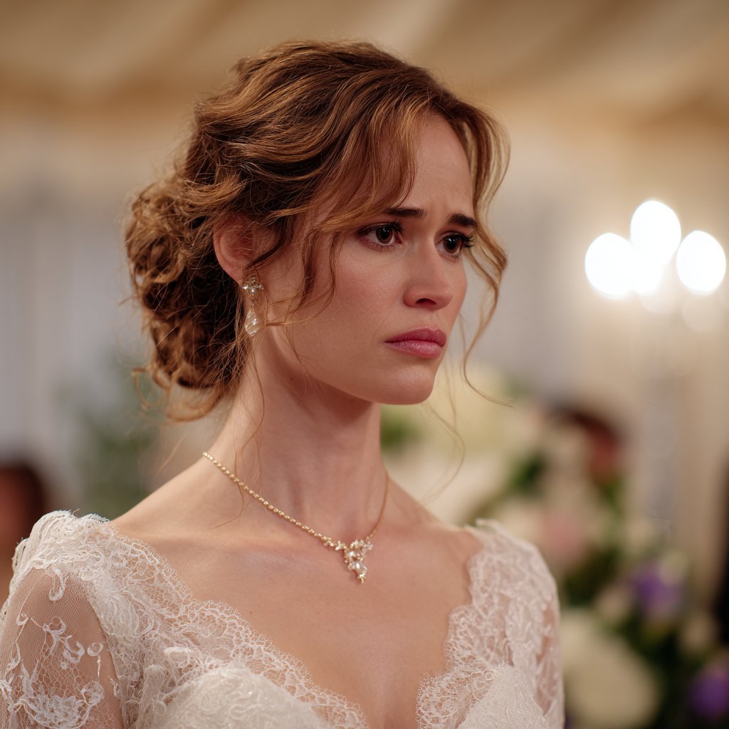 A close up of a frowning bride | Source: Midjourney