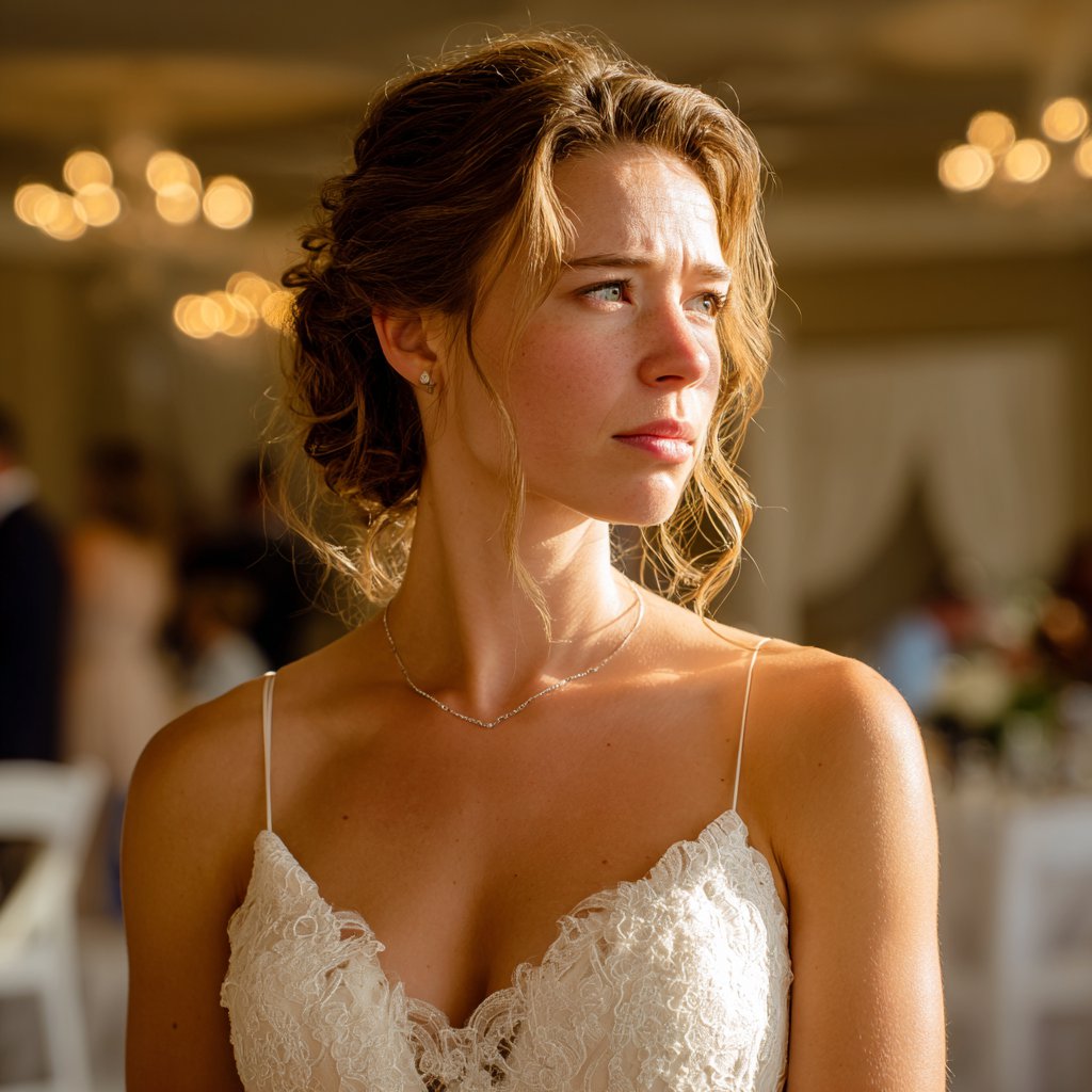 A side view of a bride standing at her reception | Source: Midjourney