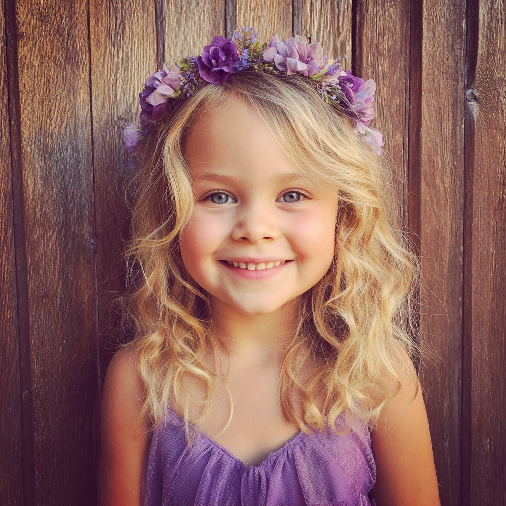 A smiling little girl in a flower crown | Source: Midjourney