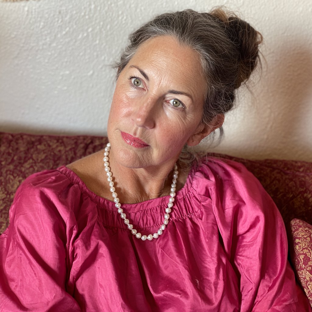 An older woman sitting on a couch | Source: Midjourney