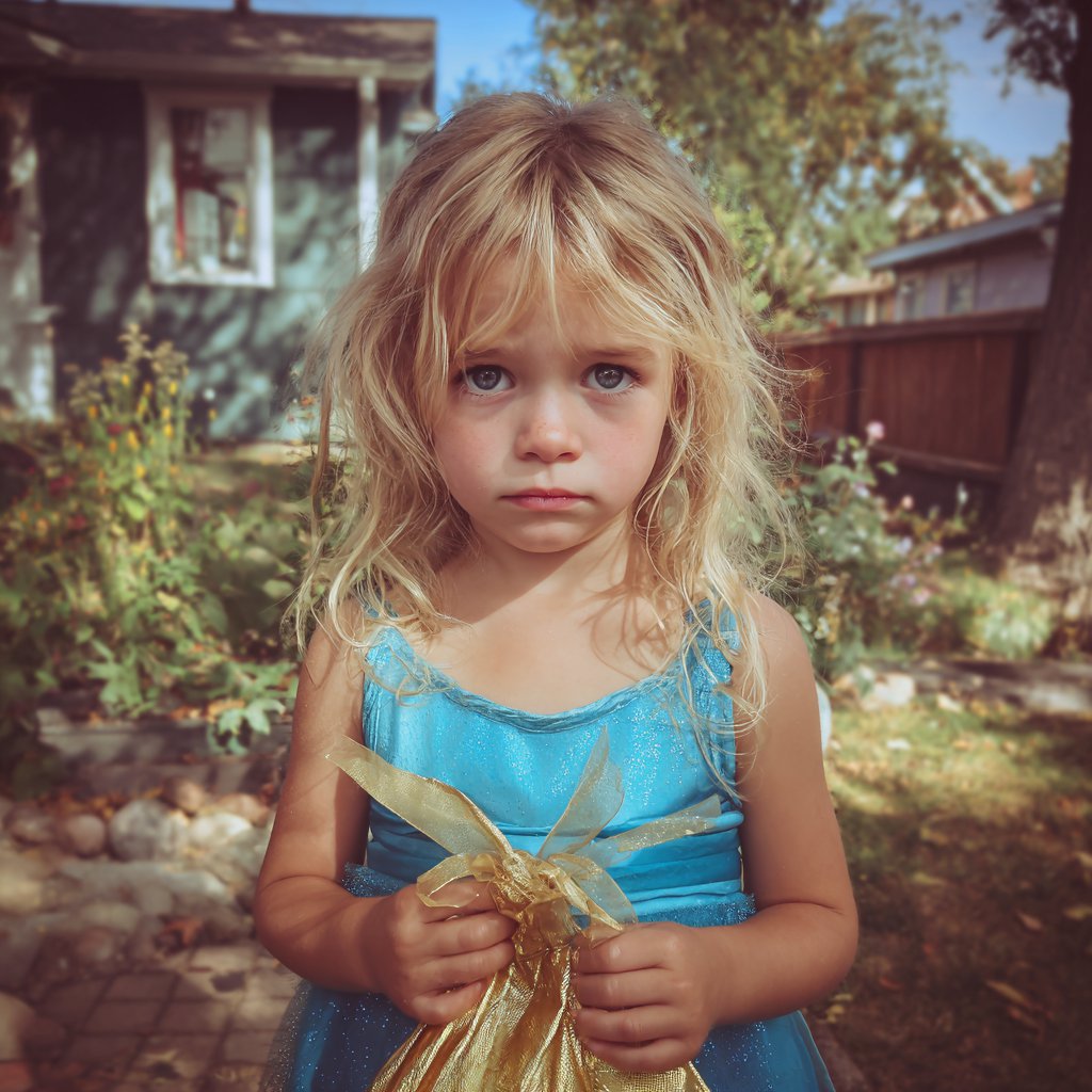 An upset little girl standing outside | Source: Midjourney