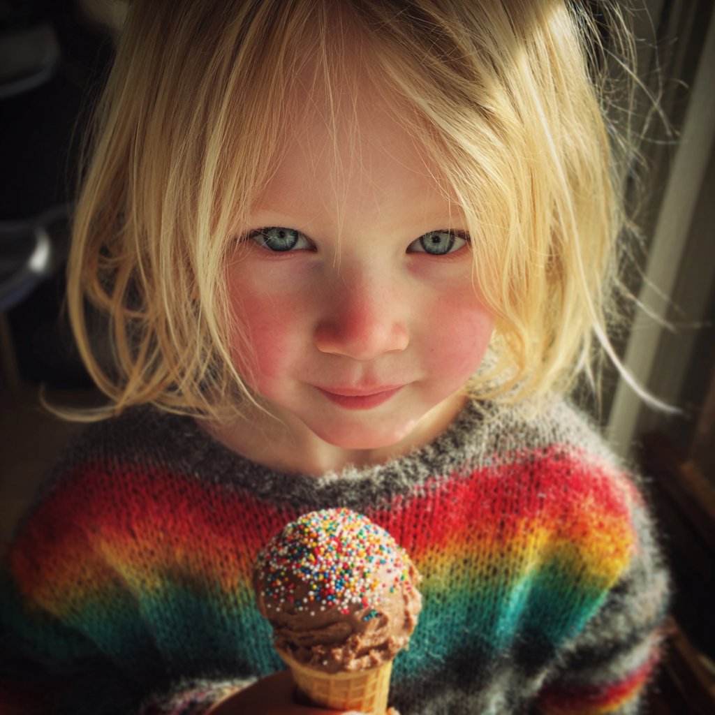 A little girl holding an ice cream cone | Source: Midjourney