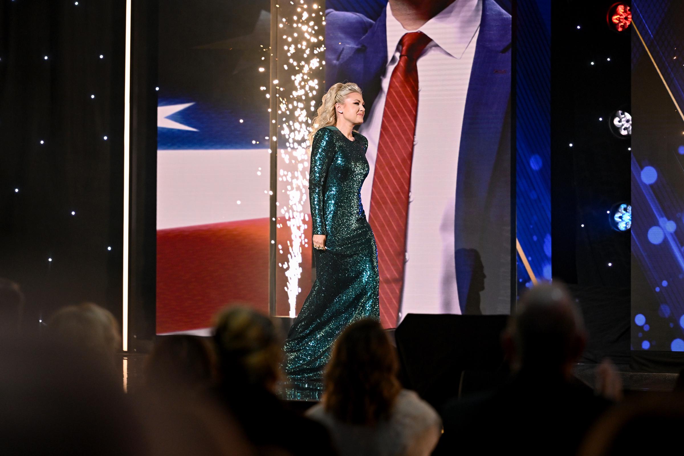 Erika Kirk takes the stage to accept the inaugural Charlie Kirk Legacy Award on November 6, 2025 | Source: Getty Images