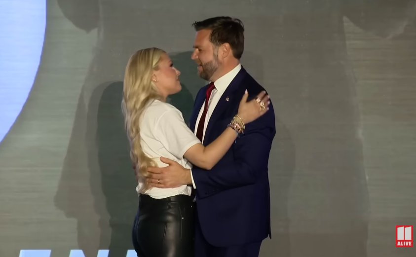 Erika Kirk and JD Vance at the Turning Point USA event. | Source: YouTube/11Alive