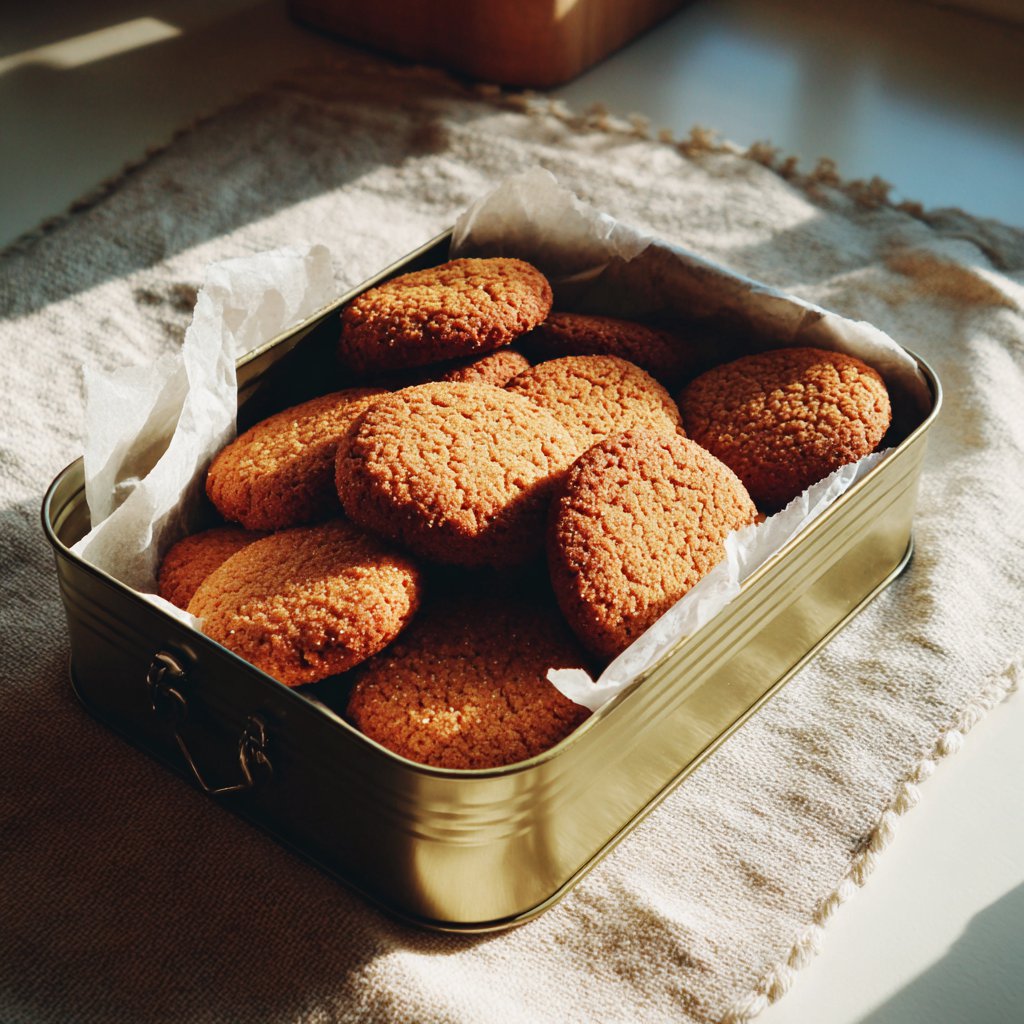 A tin of gingerbread cookies | Source: Midjourney