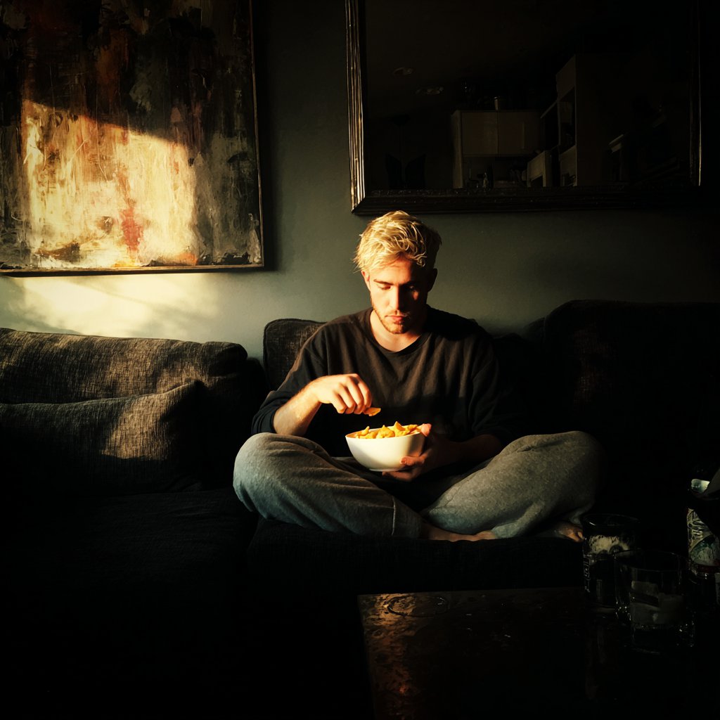 A man sitting on a couch | Source: Midjourney