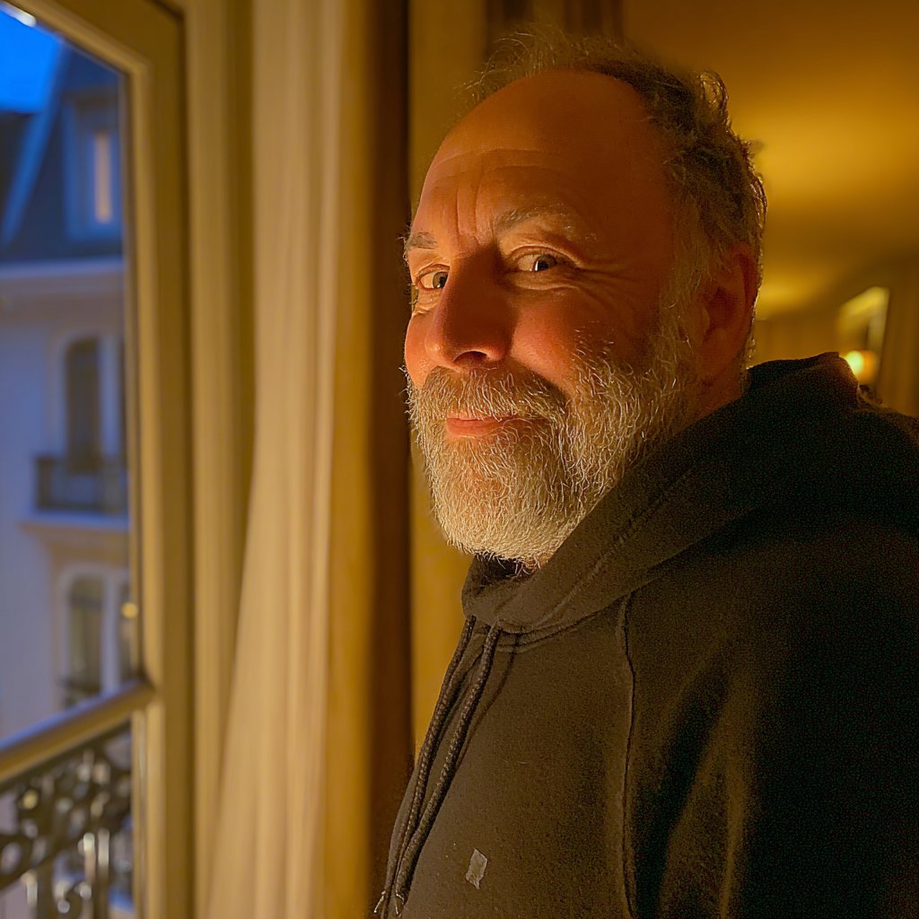 A smiling man standing in a hotel room | Source: Midjourney