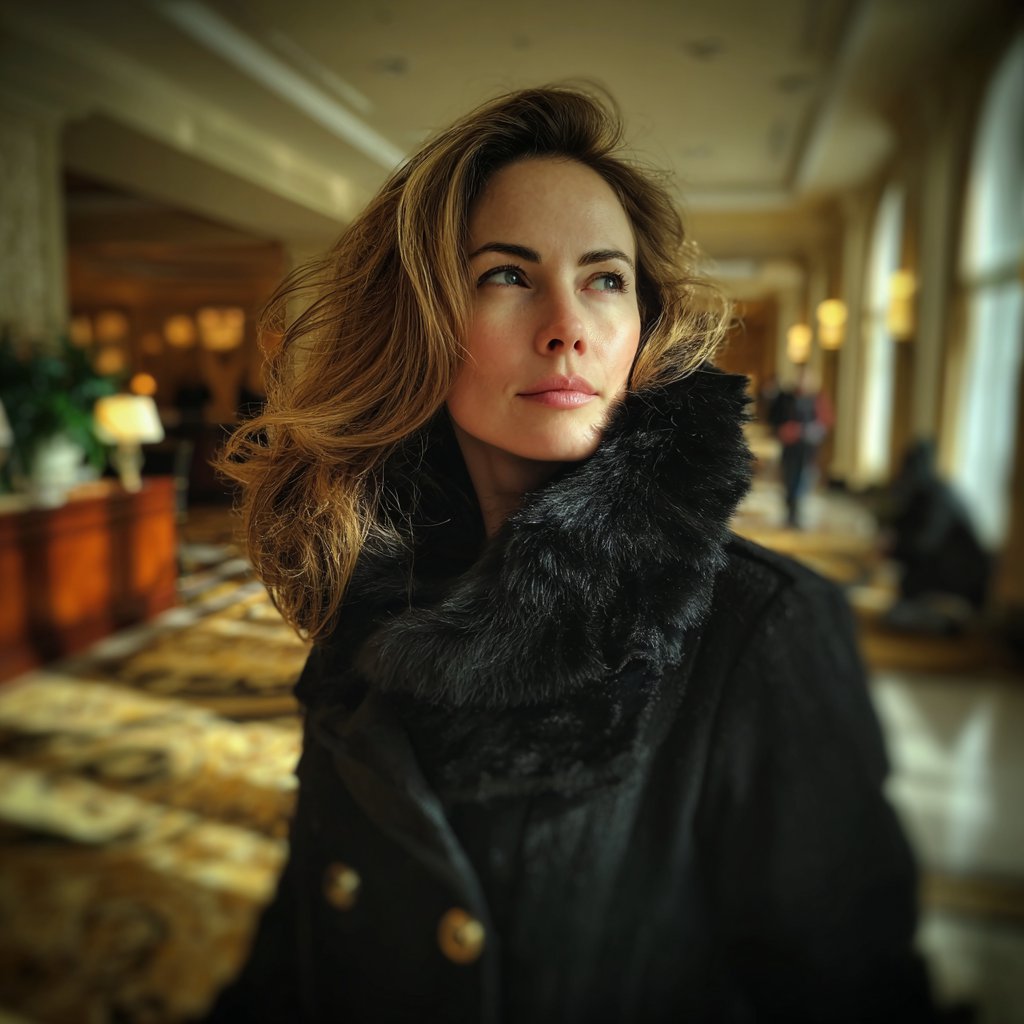 A woman standing in a lobby | Source: Midjourney