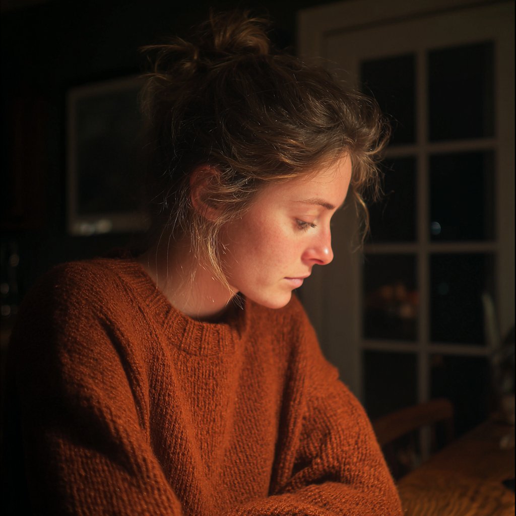 A woman sitting at a table | Source: Midjourney