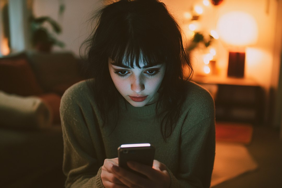 A woman staring at her phone in disbelief | Source: Midjourney