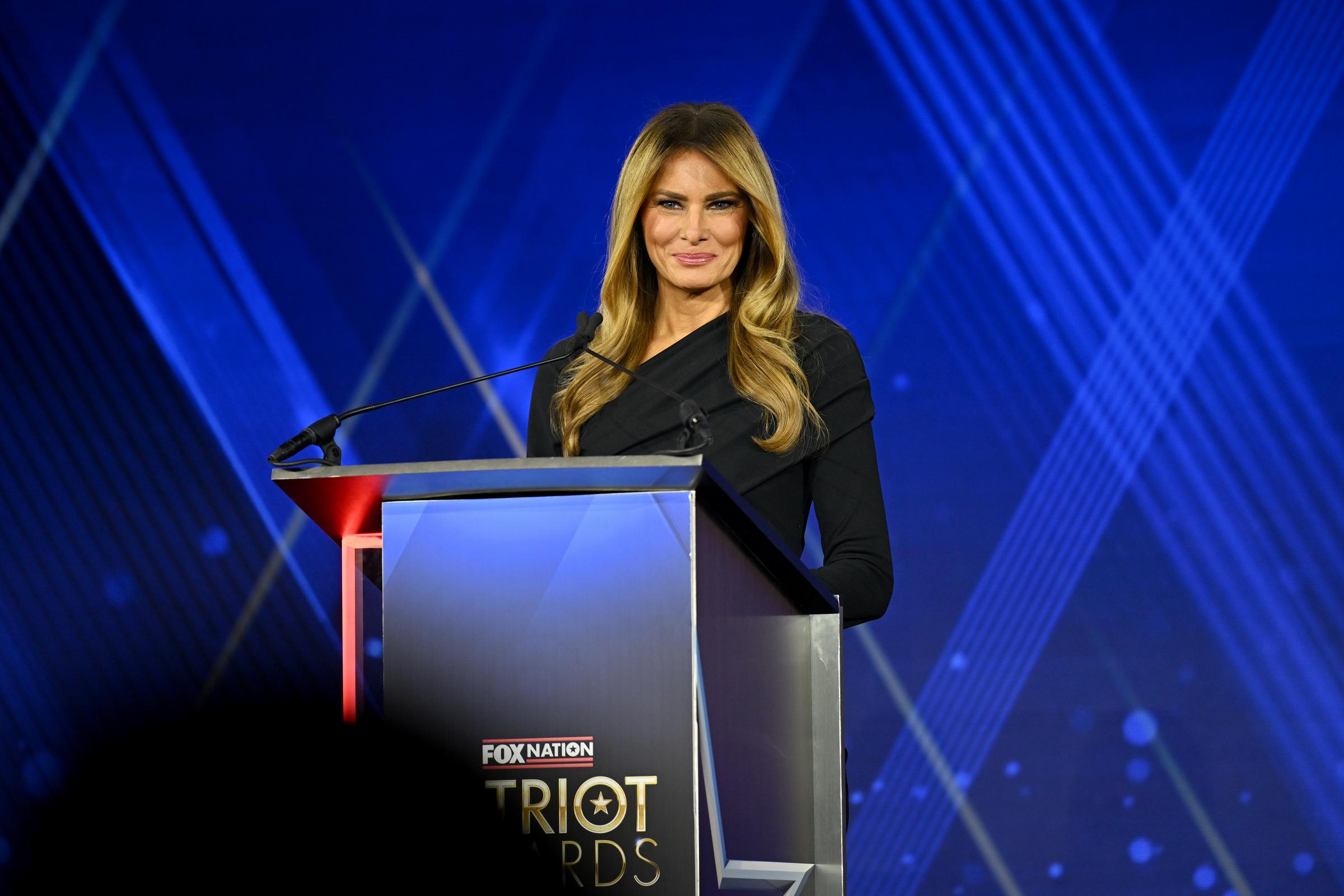 Melania Trump delivers remarks onstage after receiving an award on November 6, 2025 | Source: Getty Images