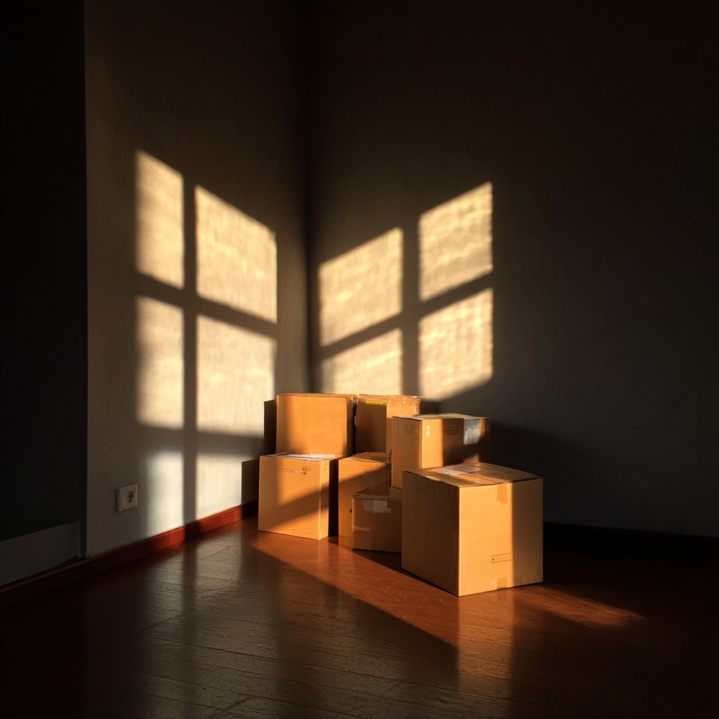 Cardboard boxes in an empty apartment | Source: Midjourney
