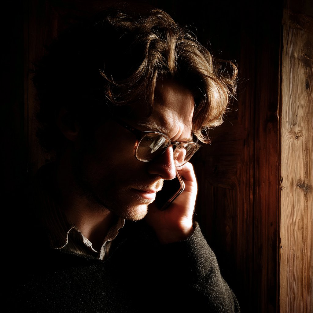 A frowning man talking on a phone | Source: Midjourney