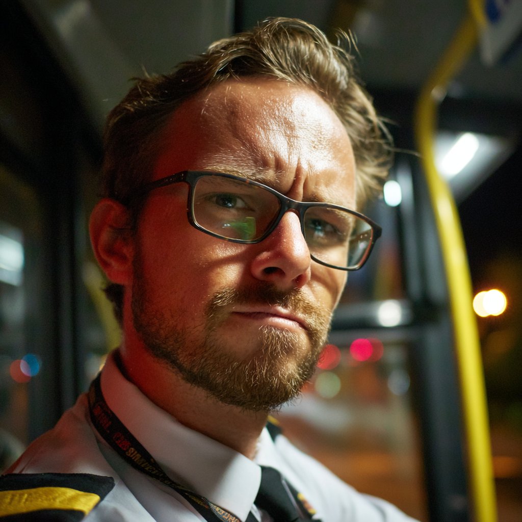 A frowning bus driver | Source: Midjourney