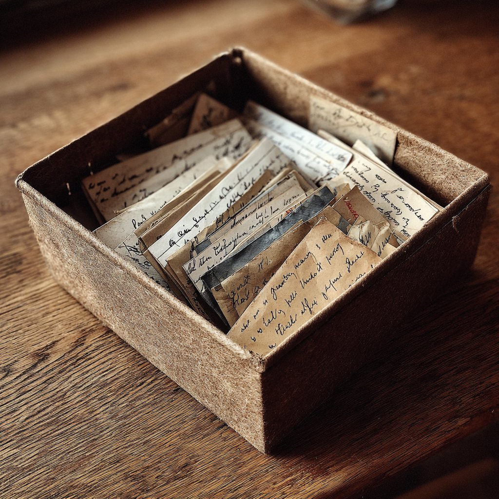 A box of handwritten notes | Source: Midjourney
