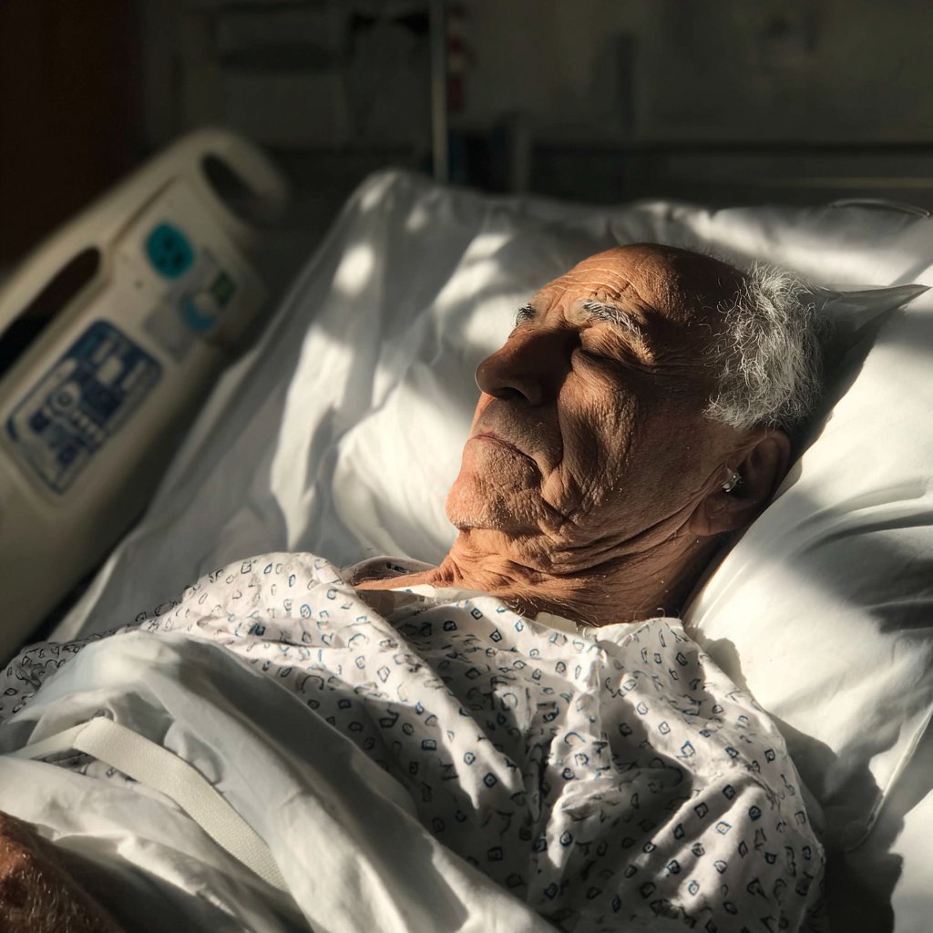 An older man sleeping in a hospital bed | Source: Midjourney