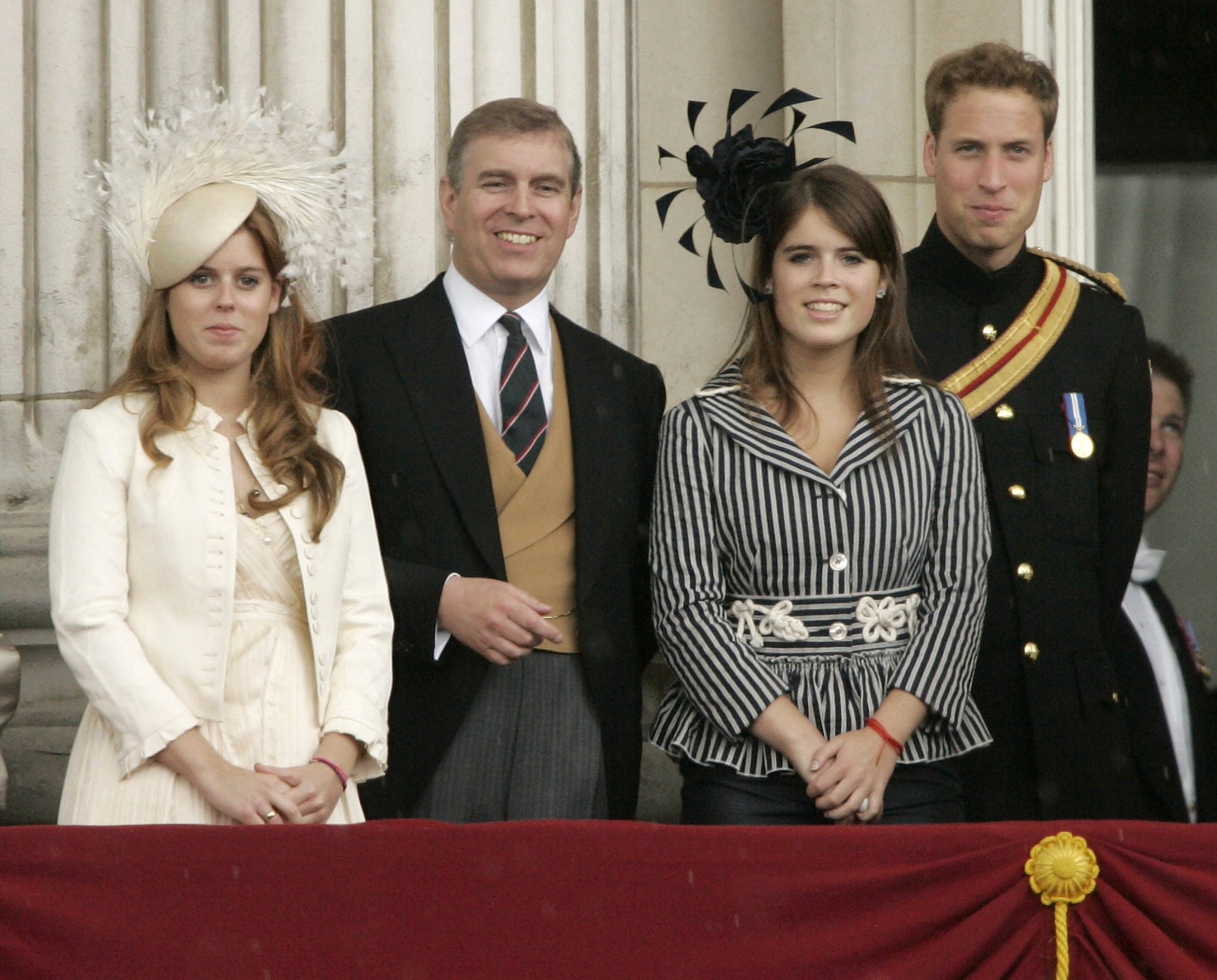 Princess Beatrice, Andrew Mountbatten-Windsor, Princess Eugenie, and Prince William at the 2007 Trooping of the Colour Ceremony in London, England. | Source: Getty Images