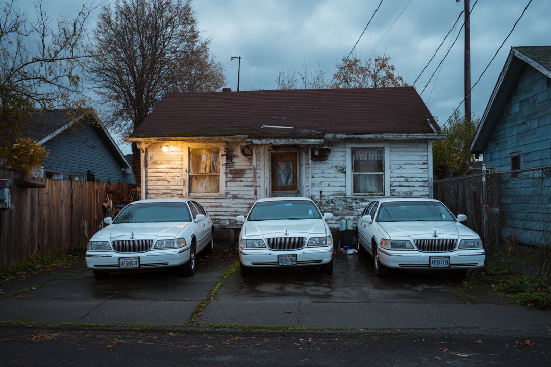 Three limousines parked outside a house | Source: Midjourney