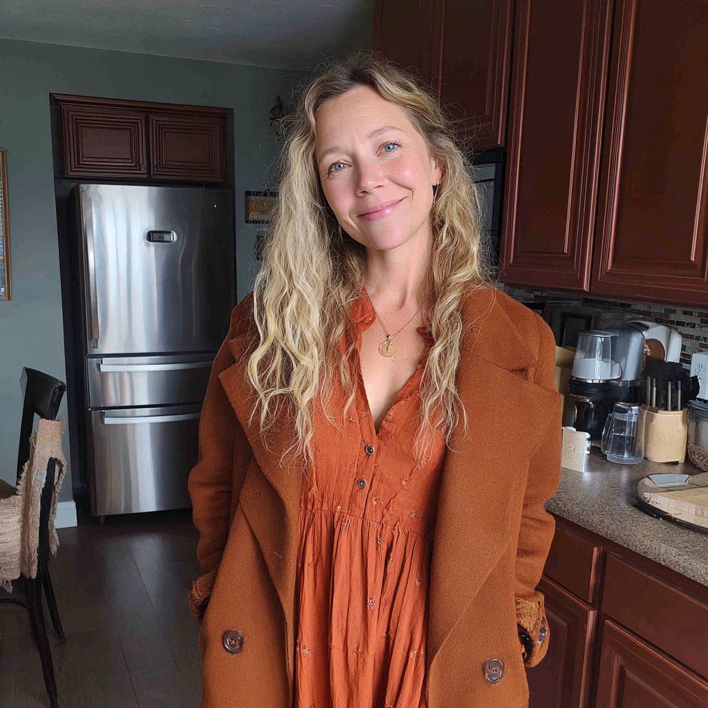 A smiling woman standing in a kitchen | Source: Midjourney