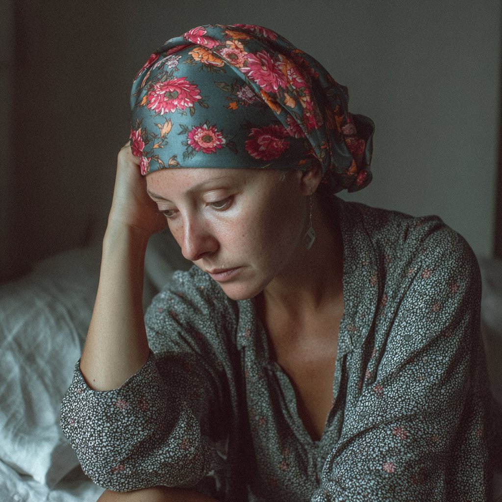 An ill woman sitting in bed | Source: Midjourney