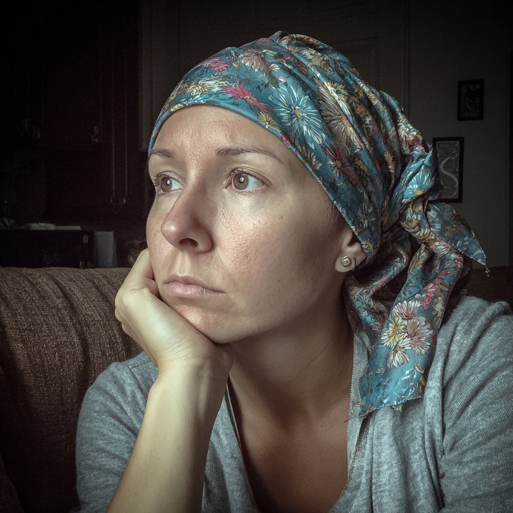 A pensive woman sitting on a couch | Source: Midjourney