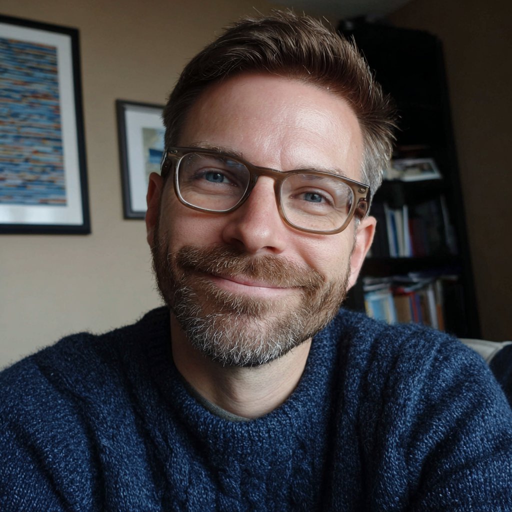 A smiling man wearing a blue sweater | Source: Midjourney