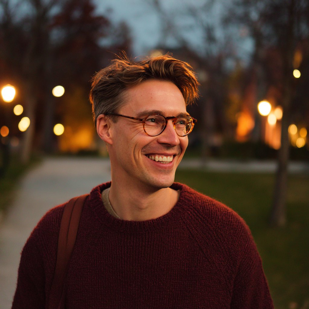 A smiling man walking in a park | Source: Midjourney