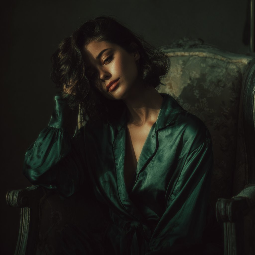 A woman wearing green pajamas | Source: Midjourney