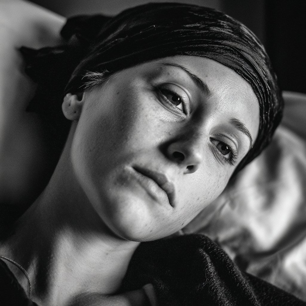 An ill woman lying in a hospital bed | Source: Midjourney