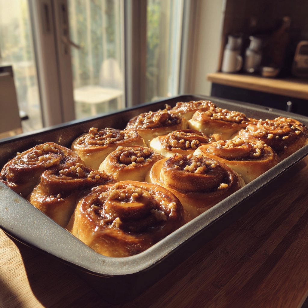 A tray of cinnamon buns | Source: Midjourney