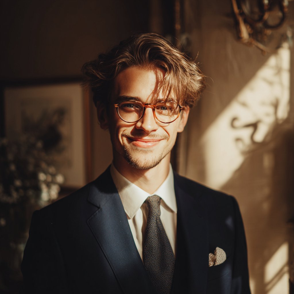 A smiling man wearing a navy suit | Source: Midjourney