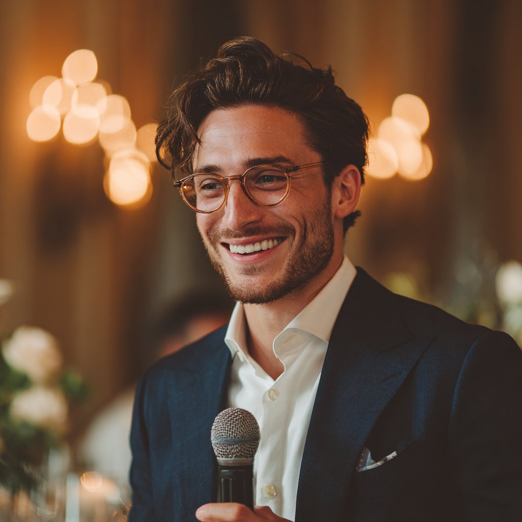 A groom holding a microphone | Source: Midjourney