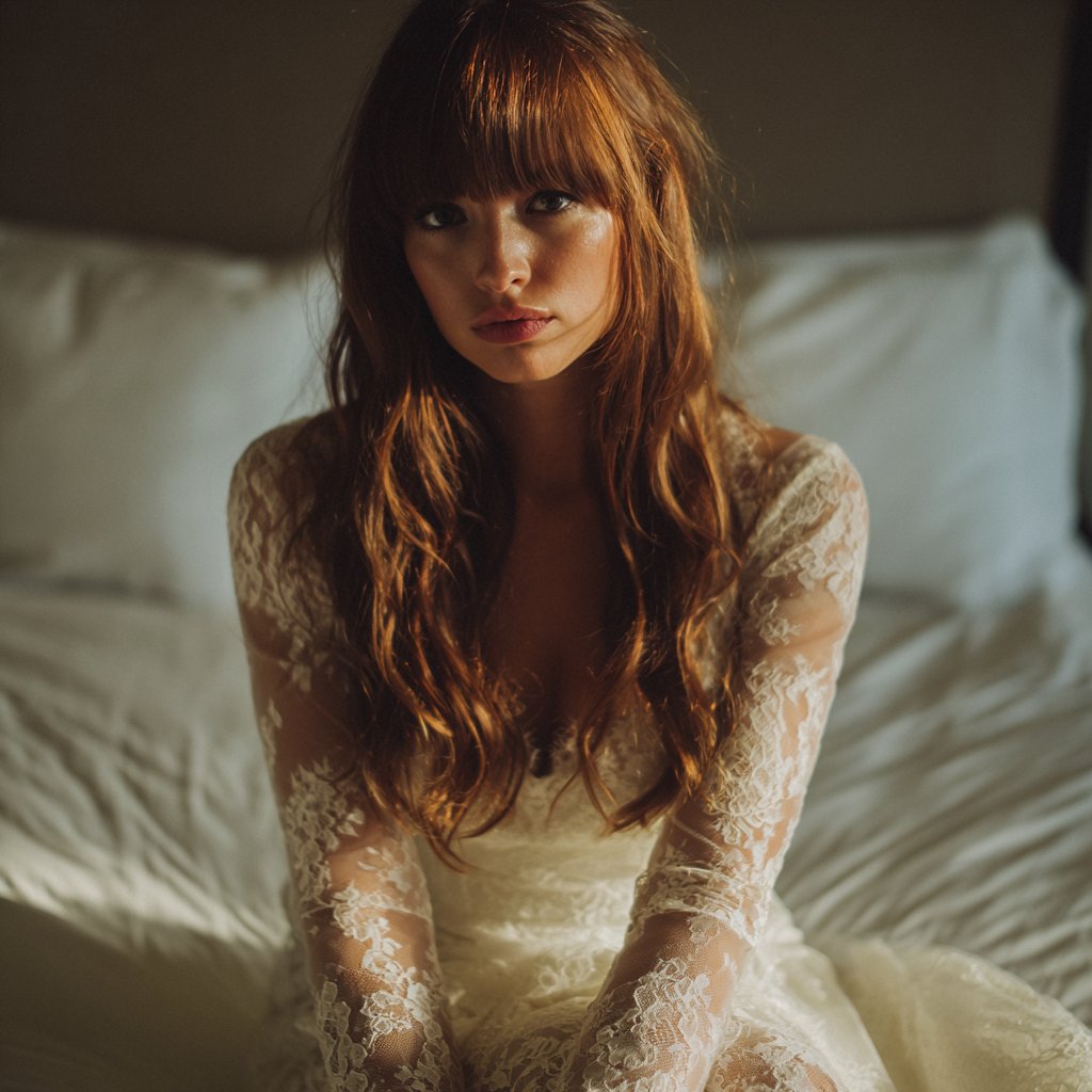 An upset woman sitting on a bed | Source: Midjourney