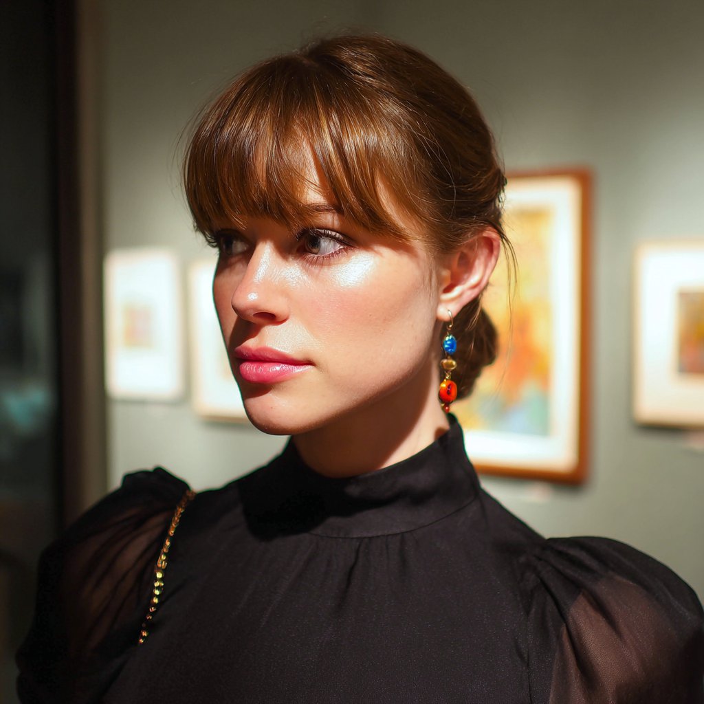 A pensive woman at an art gallery | Source: Midjourney