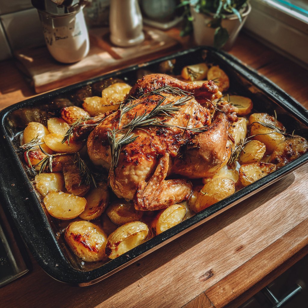 A tray of food on a kitchen counter | Source: Midjourney