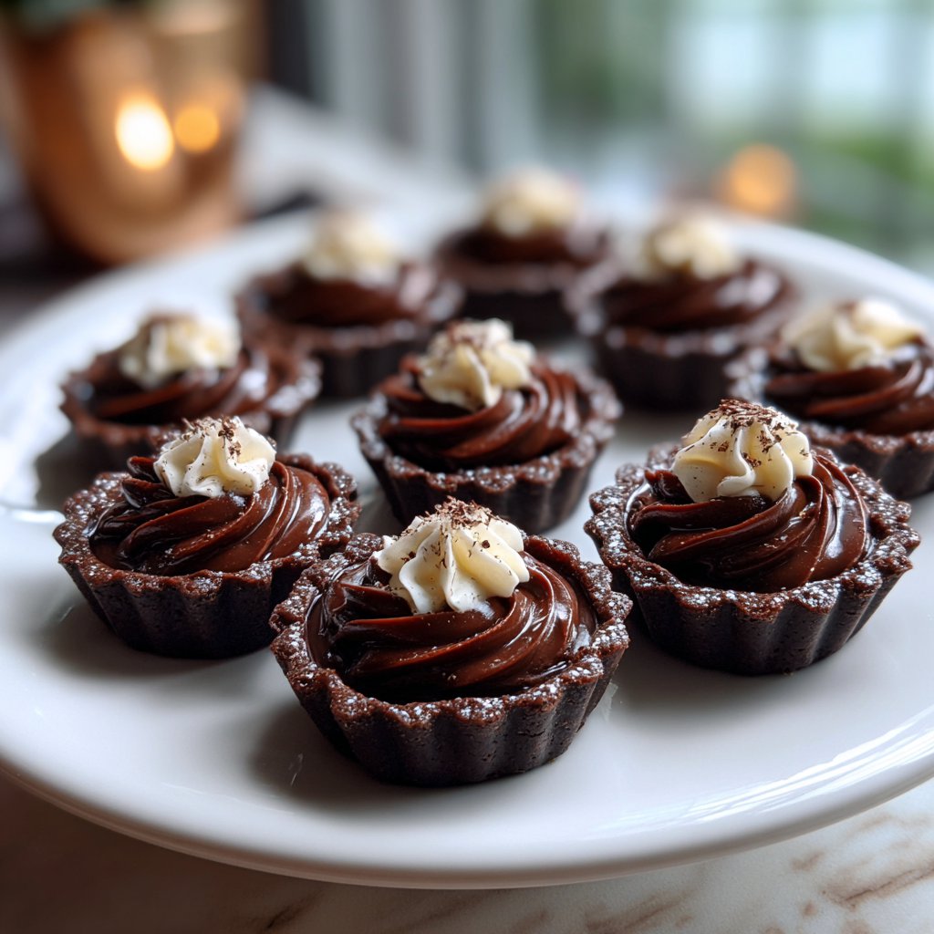 A platter of chocolate tarts on a table | Source: Midjourney