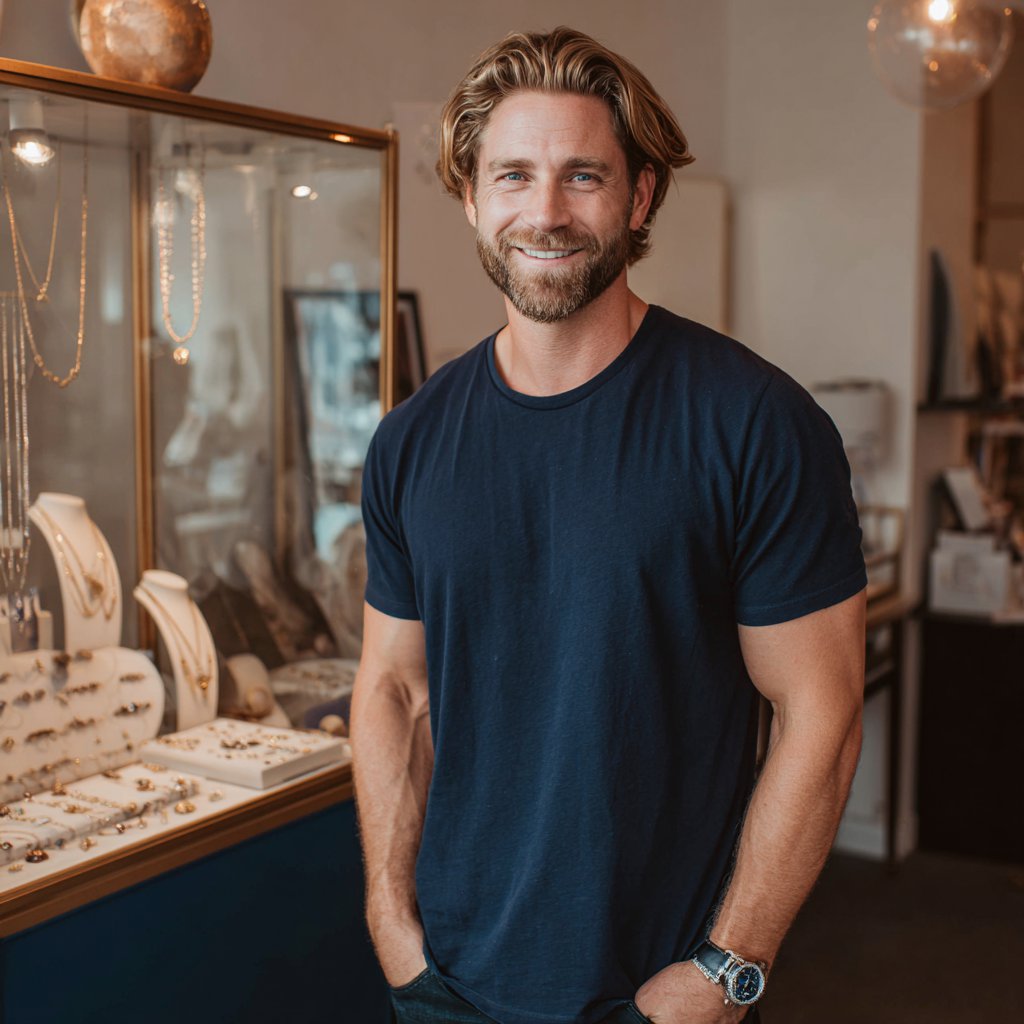A smiling man standing in a jewelry store | Source: Midjourney