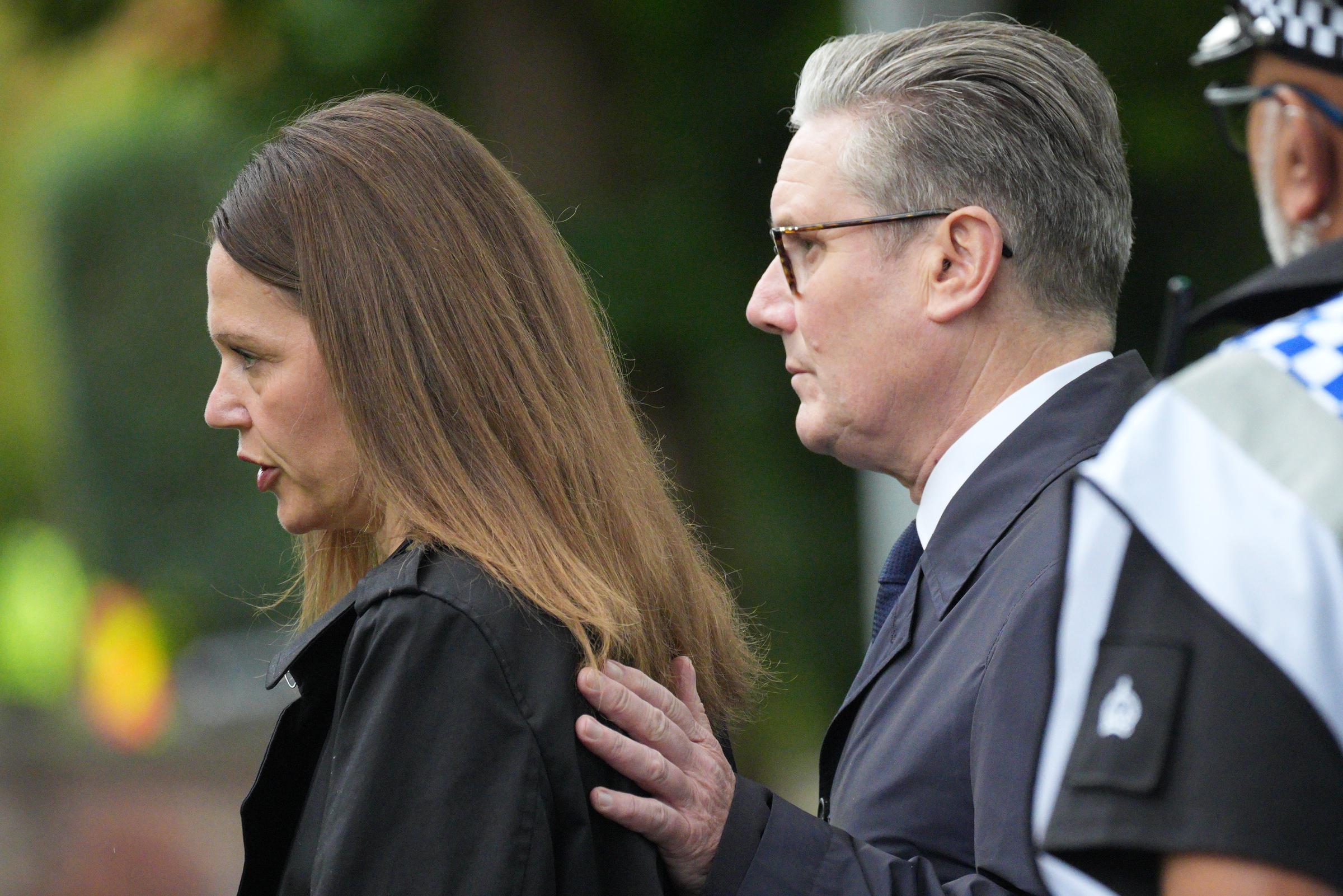 Lady Victoria and Sir Keir Starmer at the scene of the attack near the Heaton Park Hebrew Congregation Synagogue, on October 3, 2025, in Manchester, England. | Source: Getty Images