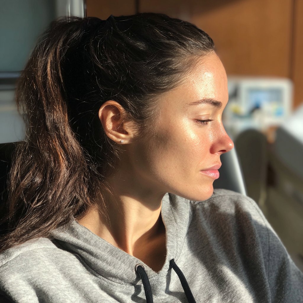 An emotional woman sitting in a hospital | Source: Midjourney