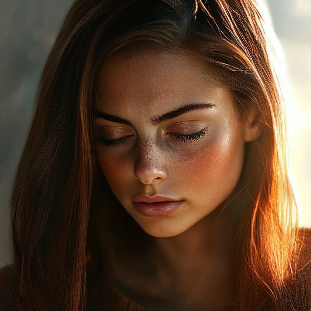 Portrait of a sad woman with her eyes closed | Source: Midjourney