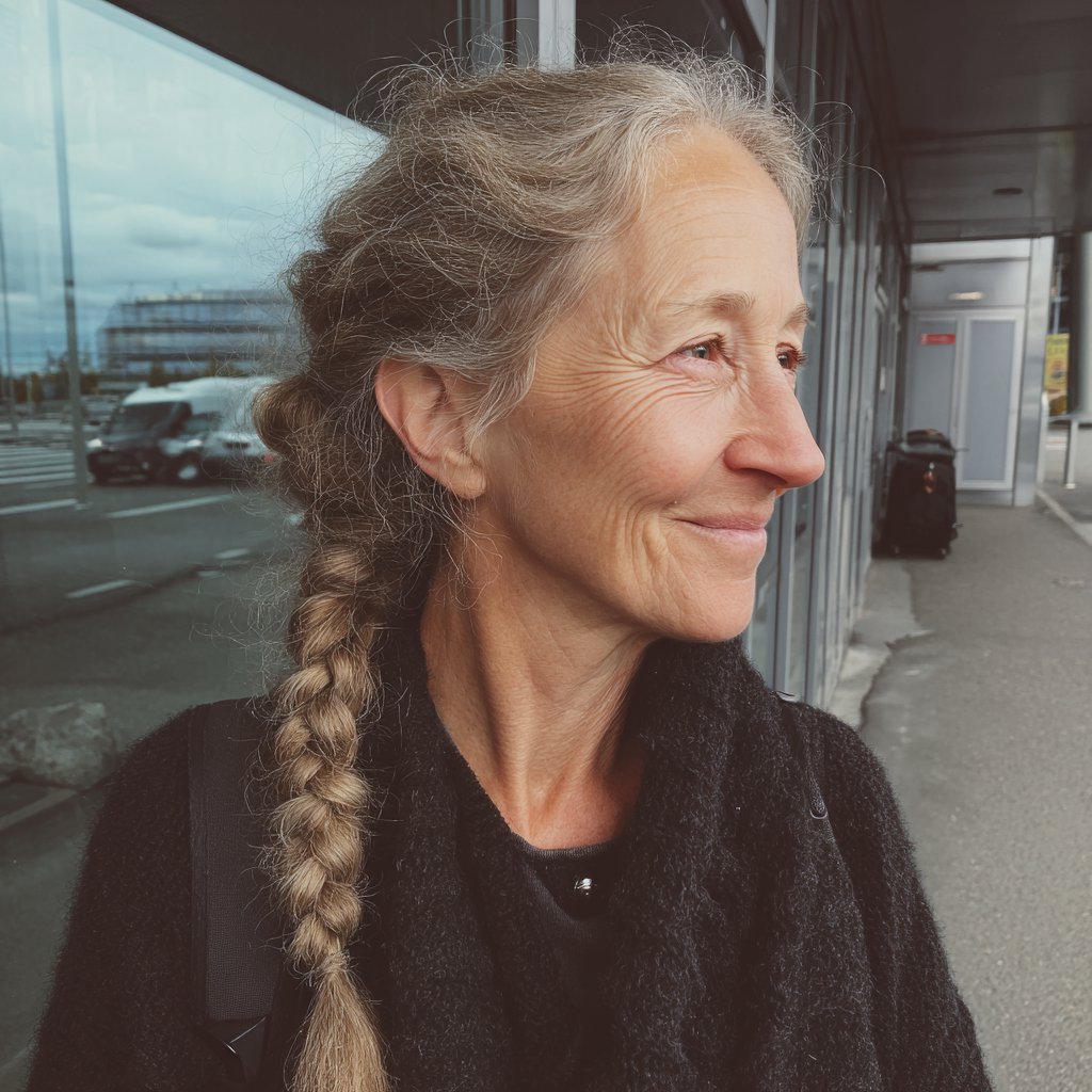 A smiling older woman wearing a black cardigan | Source: Midjourney