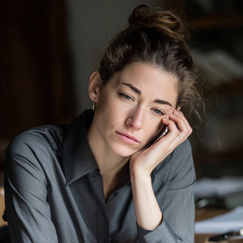 A tired woman on the phone | Source: Midjourney