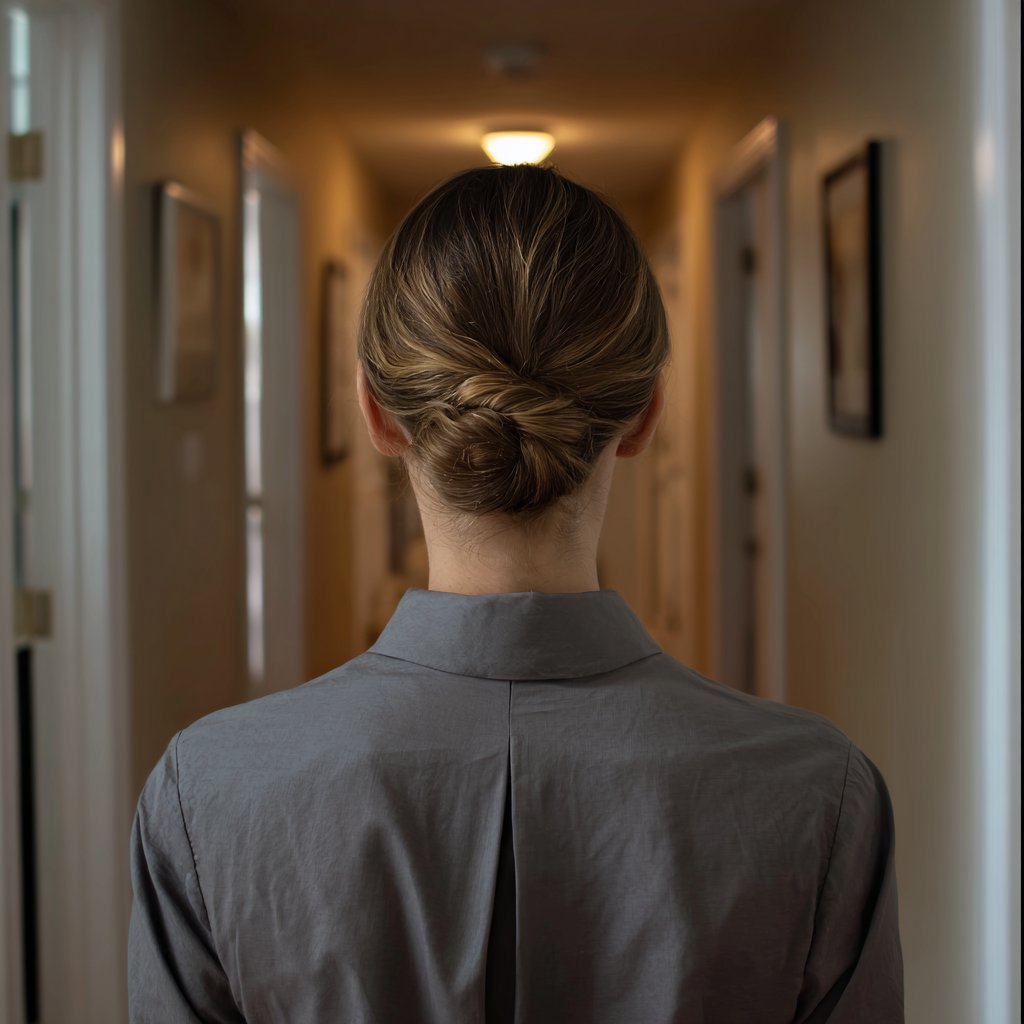 A woman standing in a home hallway | Source: Midjourney